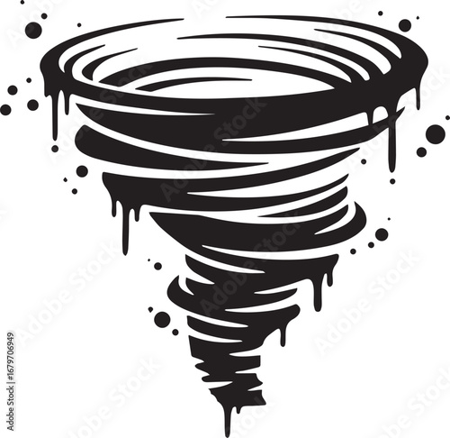 Stylized vortex silhouette with dripping elements creating a dyn