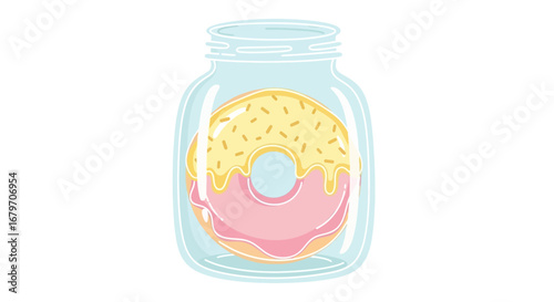 Delicious Glazed Donut within a Glass Jar, a Sweet Treat and Artistic Presentation
