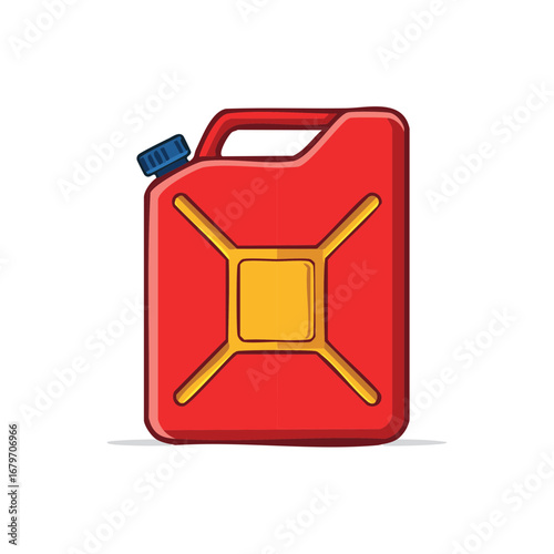 Red Fuel Canister Vector Illustration with Cap and Yellow Cross Design