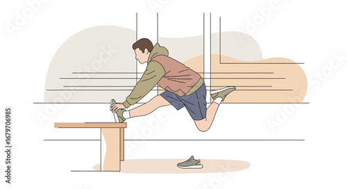 Dynamic Form Workout: Illustrated Athlete Stretching and Warming Up Before Exercise