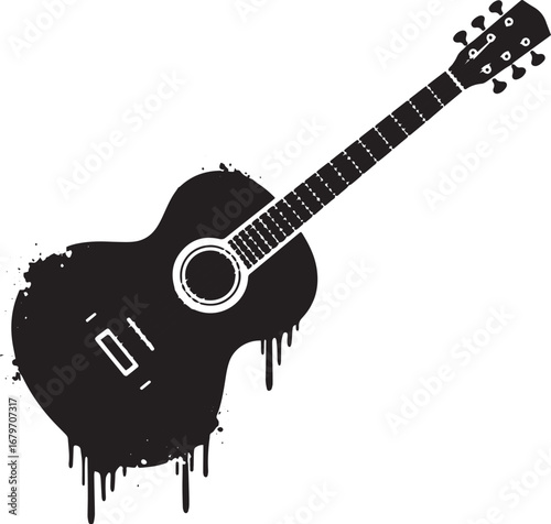 Abstract acoustic guitar illustration with grunge dripping effec