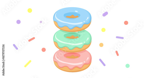 Delicious Stack of Colorful Donuts with Sprinkles on a White Background