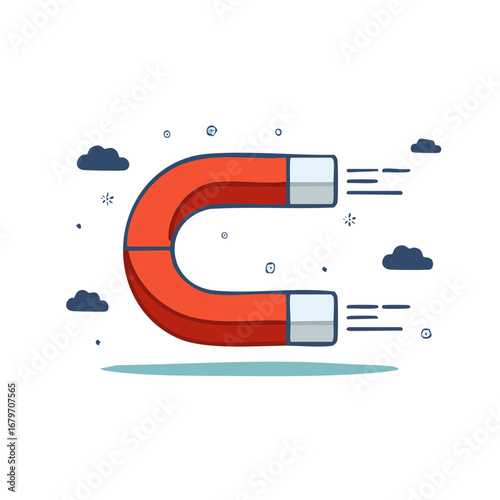 Red horseshoe magnet illustration attraction force power doodle cartoon design