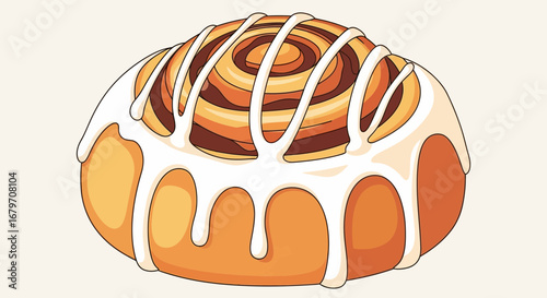 Deliciously Illustrated Cinnamon Roll With Creamy Frosting and Swirls Design