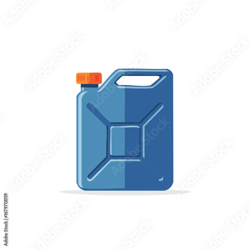 Blue jerrycan with orange cap for liquid fuel and other petroleum products