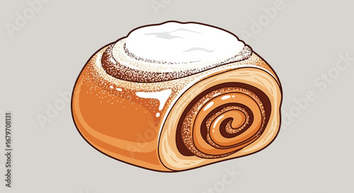 Deliciously Illustrated Cinnamon Roll With Sweet Cream Frosting On A Neutral Canvas