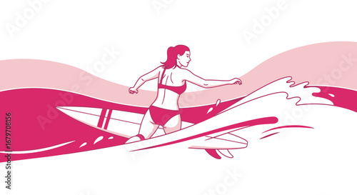 Dynamic Surfer Skillfully Navigating The Waves In A Vibrant Illustration of Aquatic Action