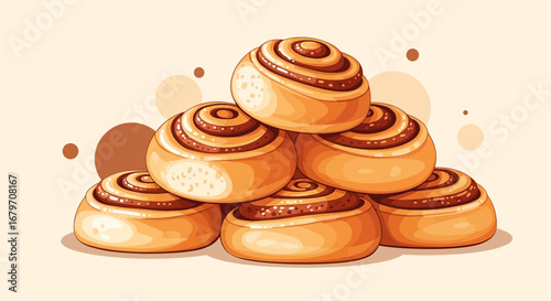 Deliciously Stacked Baked Cinnamon Rolls, Sweet Breakfast Treats Illustration