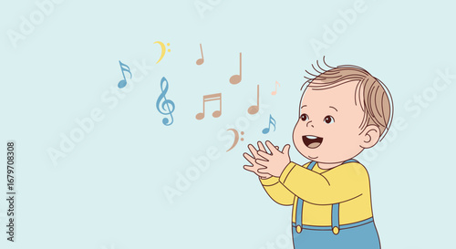 Delighted Baby with Musical Notes Creating a Cheerful and Melodious Atmosphere