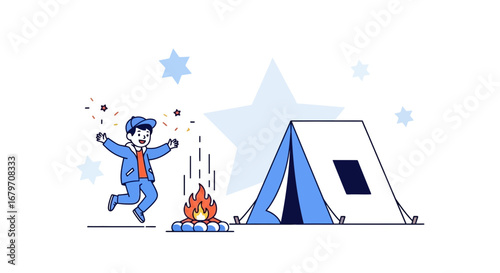 Delighted Camper Appreciates Camping, Stars, And Bonfire As Summer Evenings Ignite
