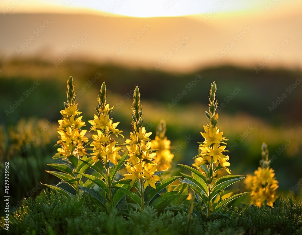 Obraz premium delicate arctic starflower lysimachia europaea blooming in the serene greenery of a northern landscape during a soft morning light