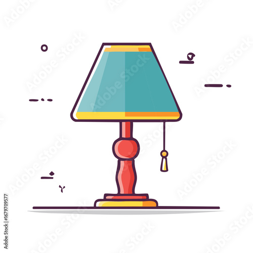 Classic Teal Lampshade Table Lamp with Red Base and Yellow Trim
