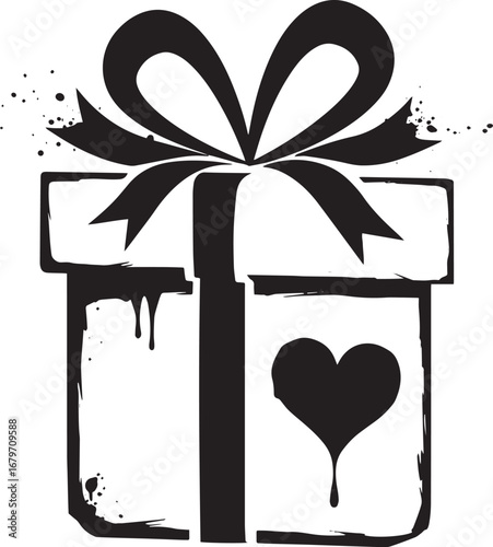 Expressive monochrome gift box graphic for love celebrations and
