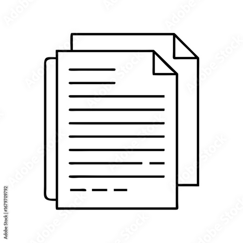 Illustration of multiple documents with folded corners, representing pages, sheets, or files with text and information