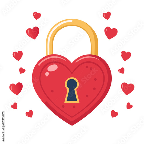 Heart-shaped love lock surrounded by floating red hearts, Valentine's Day design