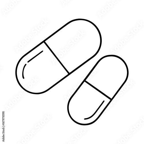 Illustration of two capsules, representing medicine, health, and pharmaceutical products
