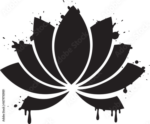 Stylized lotus flower illustration with splatters and drips isol