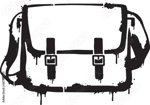 Stylish Grunge Messenger Bag Icon with Splatter Effect, Urban Fa