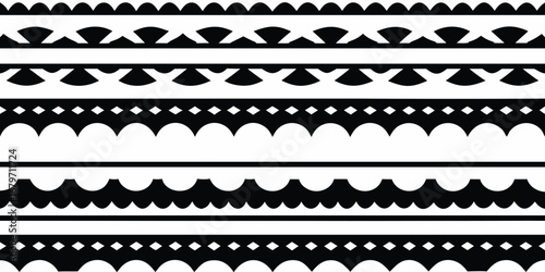 Collection of decorative black and white geometric borders and patterns