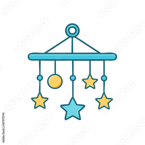 Baby mobile illustration of stars and a sphere. Decorative element, toy for a baby.
