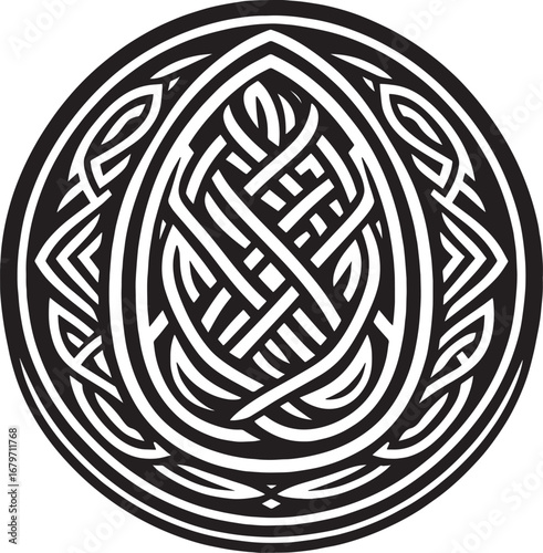Intricate Celtic Knot Design within a Circular Frame in Black and White Artistic Style