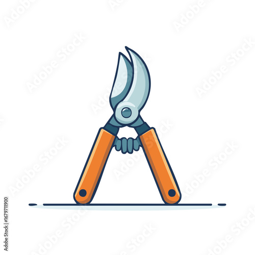 Cartoon Garden Pruning Shears with Orange Handles and Metal Blades