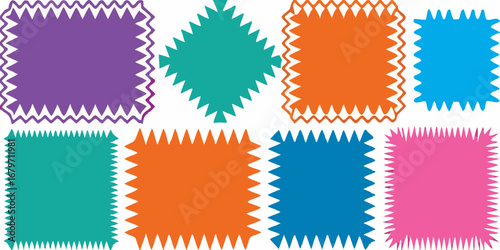 Collection of colorful abstract shapes with jagged edges on a white background
