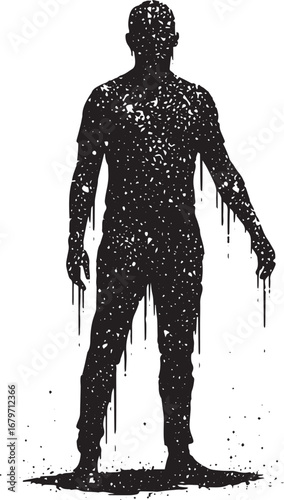 Abstract human figure covered in galaxy texture on white backgro