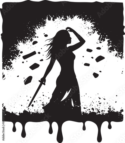 Resilient warrior silhouette standing strong amidst a dark storm