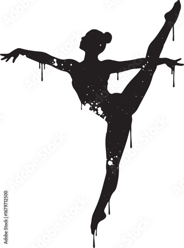 Abstract ballerina silhouette with paint splashes against a whit