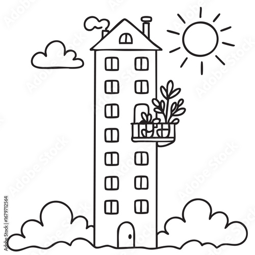High rise building sketch. Cartoon Doodles architecture