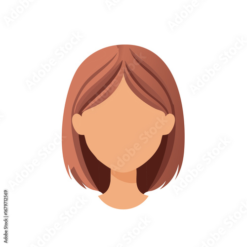 Abstract Woman's Head with Bob Haircut, Tan Skin, Facial Avatar, Female Silhouette, Fashion Illustration, Isolated Graphics
