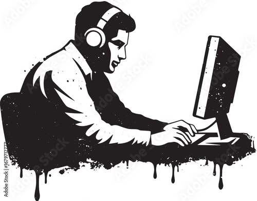 Intense gaming session artwork depicting a focused player with h