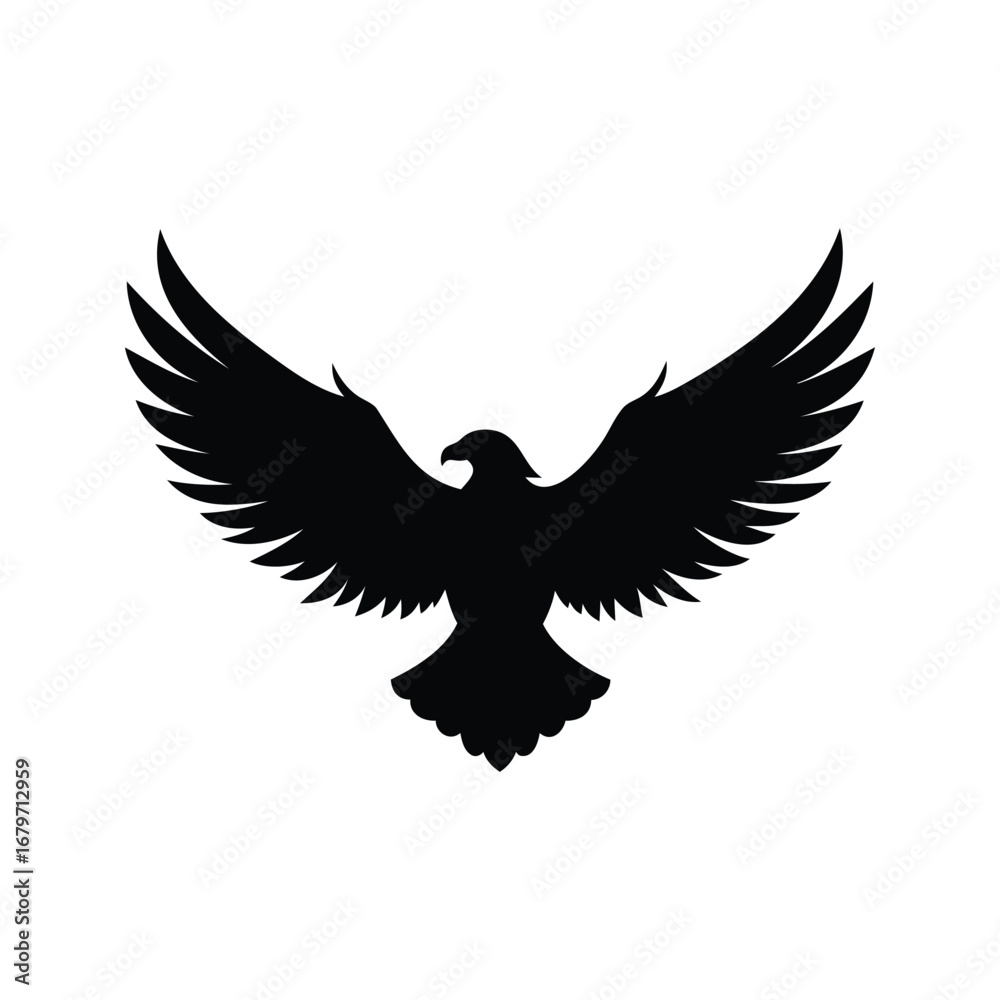 Obraz premium Striking Silhouette of an Eagle Soaring with Wings Spread Wide in Flight, eagle wings flying silhouette vector illustration