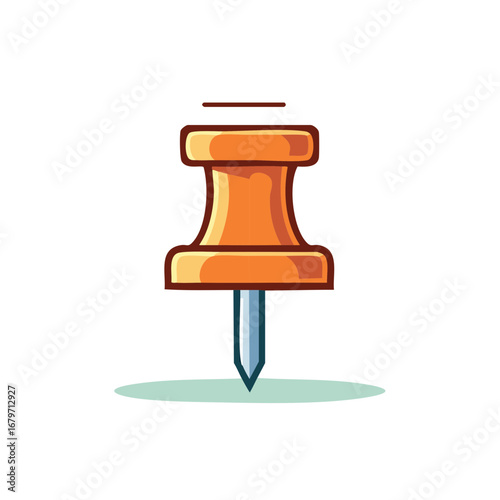Illustrated Push Pin with Brown Body and Metallic Point on a Subtle Light Green Gradient Circle