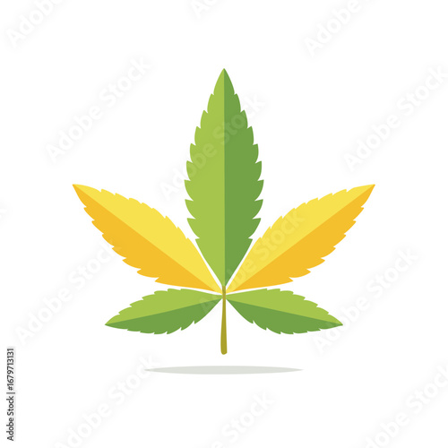 Stylized cannabis marijuana leaf icon in vibrant green and yellow colors flat design
