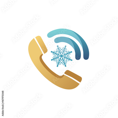 Phone Icon with Snowflake Signal for Winter Calls and Cold Weather Services