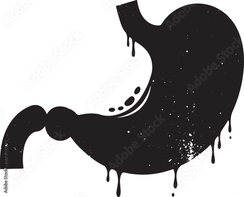 Abstract depiction of a stomach with a dripping, distressed aest