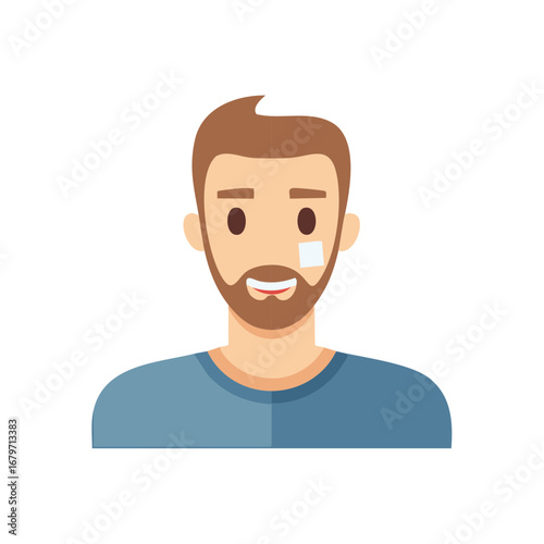 Man's Portrait Showing an Injury with Patch, Illustration of Face with Beard, Health & Hygiene Concept