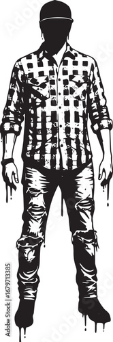 Stylized figure in plaid shirt and ripped jeans with dripping ef