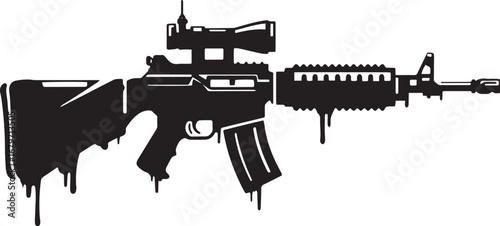 Silhouetted assault rifle with dripping paint effect, isolated o