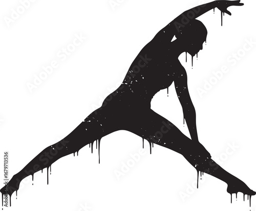 Abstract silhouette of a woman practicing yoga, stretching and f