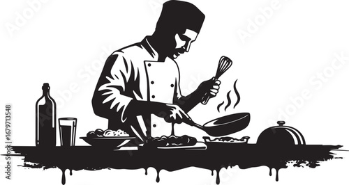 Elegant minimalist chef illustration preparing culinary delights