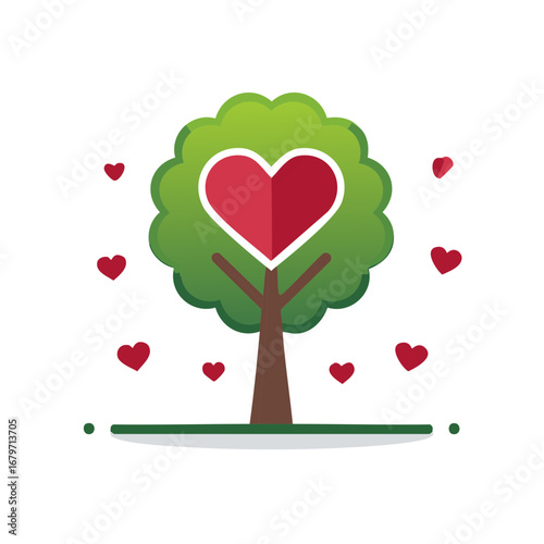 Love Tree with Hearts Illustration, Concept for Romance, Relationships, and Valentines Day
