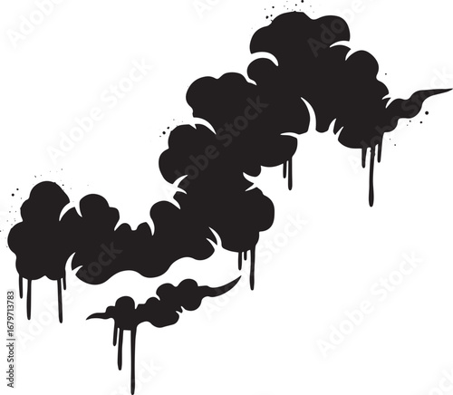 Abstract flowing dark cloud formation with dripping elements on