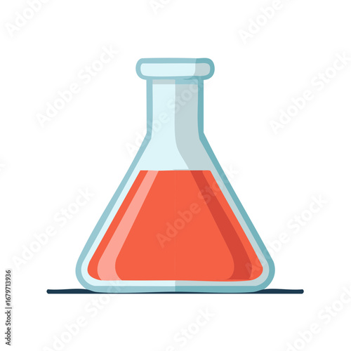 Erlenmeyer flask filled with red liquid for laboratory or chemistry concepts