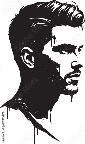 Monochrome portrait of a stylish man with galaxy effect, a fusio