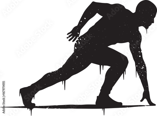 Silhouette of a crouched athlete ready to sprint, stylized with