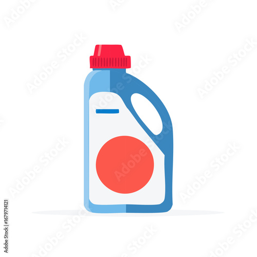 Laundry Detergent Container Illustration in Blue and Red Colors with Handle