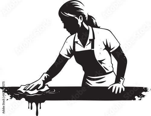 Woman wiping surface: A symbolic representation of cleanliness a